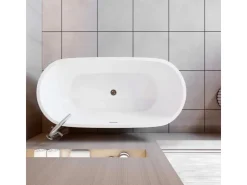 Abläufe^AICA Freistehende Badewanne 150x70cm Oval Acrylwannen inkl.Ab-/Überlauf.Vorinstalliertes Zubehör