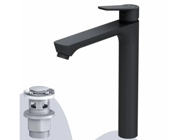 Abläufe^AM.PM Waschtischarmatur Hoch mit Klick-Ablaufgarnitur Hit Wasserhahn Bad, Mischbatterie FTA92222 Schwarz