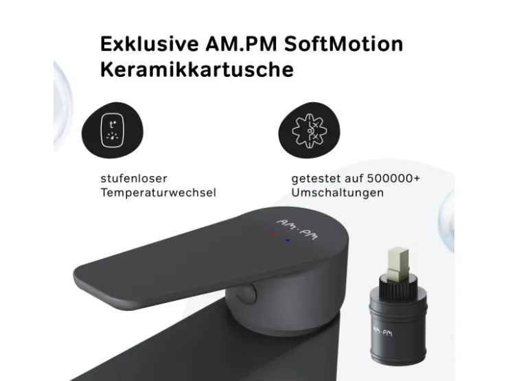 Abläufe^AM.PM Waschtischarmatur Hoch mit Klick-Ablaufgarnitur Hit Wasserhahn Bad, Mischbatterie FTA92222 Schwarz