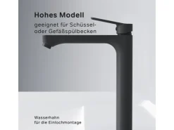 Abläufe^AM.PM Waschtischarmatur Hoch mit Klick-Ablaufgarnitur Hit Wasserhahn Bad, Mischbatterie FTA92222 Schwarz