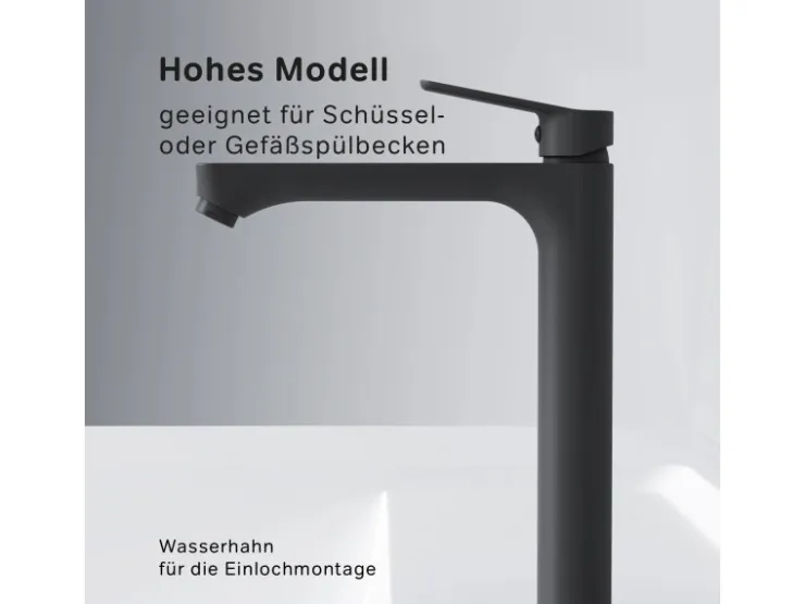 Abläufe^AM.PM Waschtischarmatur Hoch mit Klick-Ablaufgarnitur Hit Wasserhahn Bad, Mischbatterie FTA92222 Schwarz