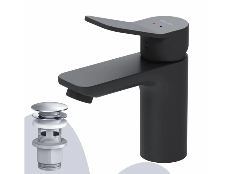 Abläufe^AM.PM Waschtischarmatur mit Klick-Ablauf, Waschbecken Armatur, Mischbatterie FXA82122 X-Joy Wasserhahn Bad Schwarz