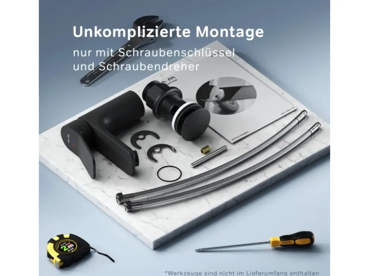 Abläufe^AM.PM Waschtischarmatur mit Klick-Ablauf, Waschbecken Armatur, Mischbatterie FXA82122 X-Joy Wasserhahn Bad Schwarz