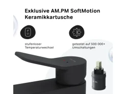Abläufe^AM.PM Waschtischarmatur mit Klick-Ablauf, Waschbecken Armatur, Mischbatterie FXA82122 X-Joy Wasserhahn Bad Schwarz