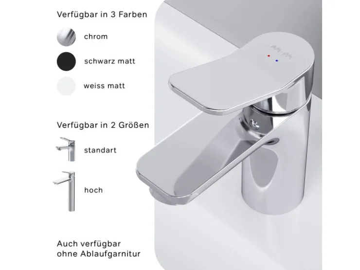 Abläufe^AM.PM Waschtischarmatur mit Klick-Ablauf, Waschbecken Armatur, Mischbatterie FXA82100 X-Joy Wasserhahn Bad Chrom