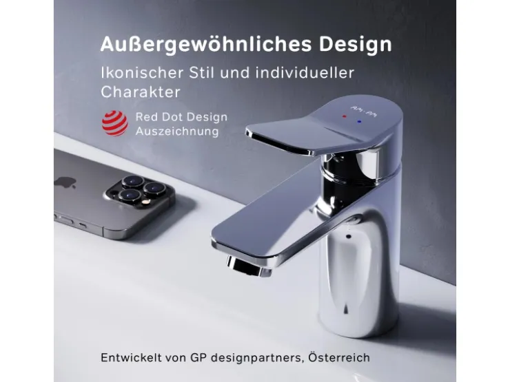 Abläufe^AM.PM Waschtischarmatur mit Klick-Ablauf, Waschbecken Armatur, Mischbatterie FXA82100 X-Joy Wasserhahn Bad Chrom