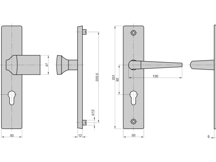 Wohnungseingangstüren*Basi - ES0 - Vollmaterial-Schutzbeschlag Alu F1 Wechsel-Garnitur Lochung PZ - 12 mm Schildstärke 92-10 mm - 7900-0201