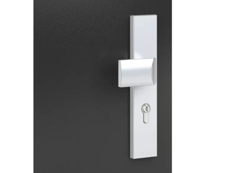 Wohnungseingangstüren*Basi - ES0 - Vollmaterial-Schutzbeschlag Alu F1 Wechsel-Garnitur Lochung PZ - 12 mm Schildstärke 92-10 mm - 7900-0201