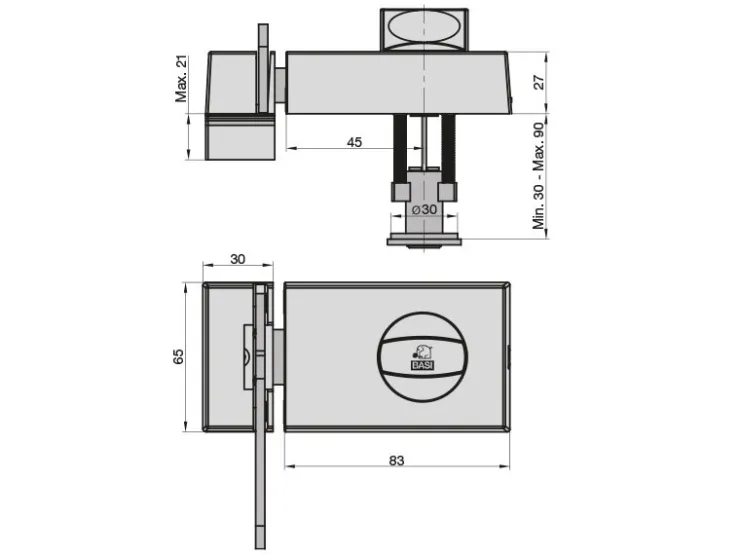 Wohnungseingangstüren*Basi - Türzusatzschloss - KS 500 - Dornmaß 45 mm - Braun - Käntige Ausführung - 2-Tourig -mit Sperrbügel - 1304-0204