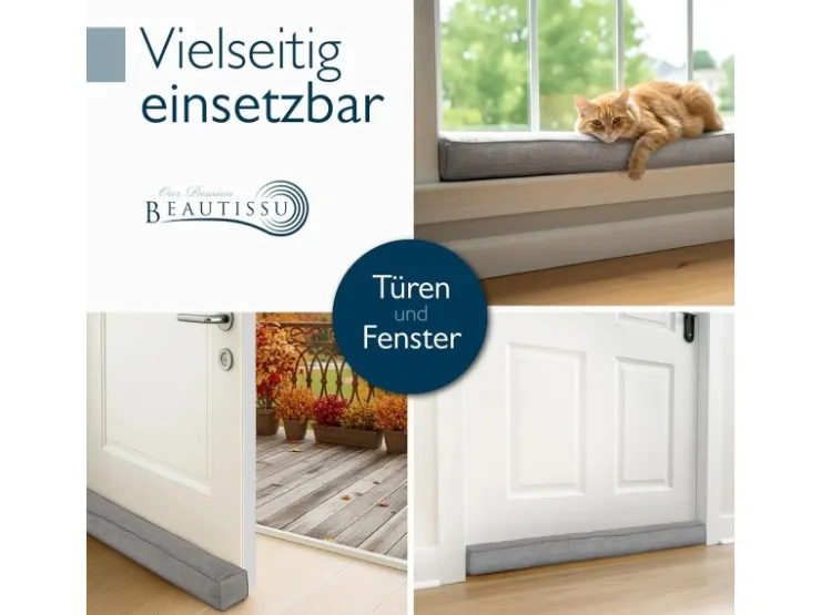 Beautissu Türdichtungen|Fensterdichtungen^Levante MM Zugluftstopper 6,5x80cm 2tlg Grau