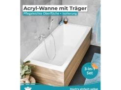 Abläufe^Calmwaters Rechteckwanne Modern Square 170x75 cm Set Wannenträger & Ablaufgarnitur 99000165