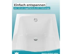 Abläufe^Calmwaters Rechteckwanne Modern Square 170x75 cm Set Wannenträger & Ablaufgarnitur 99000165