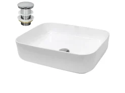 Abläufe*ECD Germany Waschbecken 505x395x135 mm Keramik Weiß Ablaufgarnitur ohne Überlauf