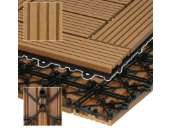 ECD Germany Mosaikfliesen^WPC Terrassenfliesen 30x30 cm 11Er Spar Set Mosaik Holzoptik Teak