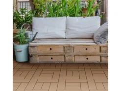 ECD Germany Mosaikfliesen^WPC Terrassenfliesen 30x30 cm 11Er Spar Set Mosaik Holzoptik Teak