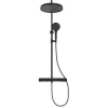 Abläufe^Emke Duschsystem mit Thermostat Mattschwarz Regendusche 3 Wasserstrahlarten Handbrause und Regendusche