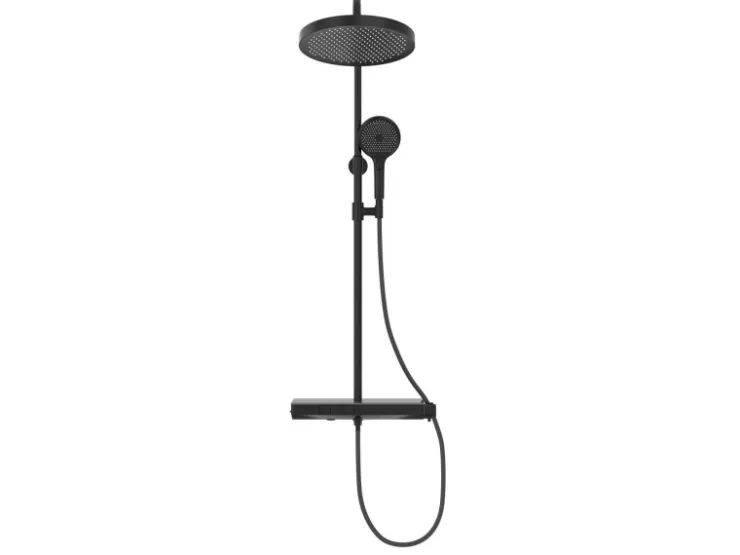 Abläufe^Emke Duschsystem mit Thermostat Mattschwarz Regendusche 3 Wasserstrahlarten Handbrause und Regendusche