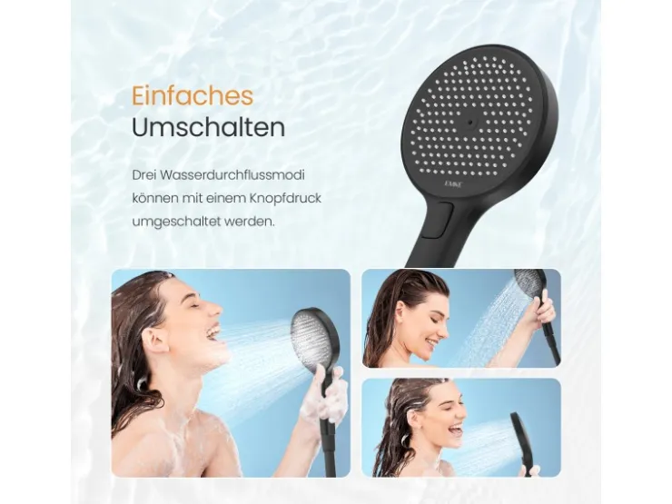 Abläufe^Emke Duschsystem mit Thermostat Mattschwarz Regendusche 3 Wasserstrahlarten Handbrause und Regendusche