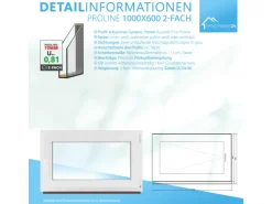 Framelux Kunststofffenster^Kunststofffenster Proline 2-Fach Verglasung 1000 x 600 mm Rechtsanschlag Anthrazit