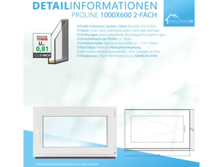 Framelux Kunststofffenster^Kunststofffenster Proline 2-Fach Verglasung 1000 x 600 mm Rechtsanschlag Anthrazit