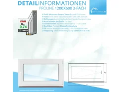 Framelux Kunststofffenster^Kunststofffenster Proline 3-Fach Verglasung 1200 x 600 mm Rechtsanschlag Weiß