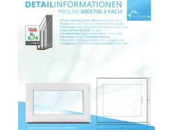 Framelux Kunststofffenster^Kunststofffenster Proline 3-Fach Verglasung 800 x 700 mm Rechtsanschlag Weiß