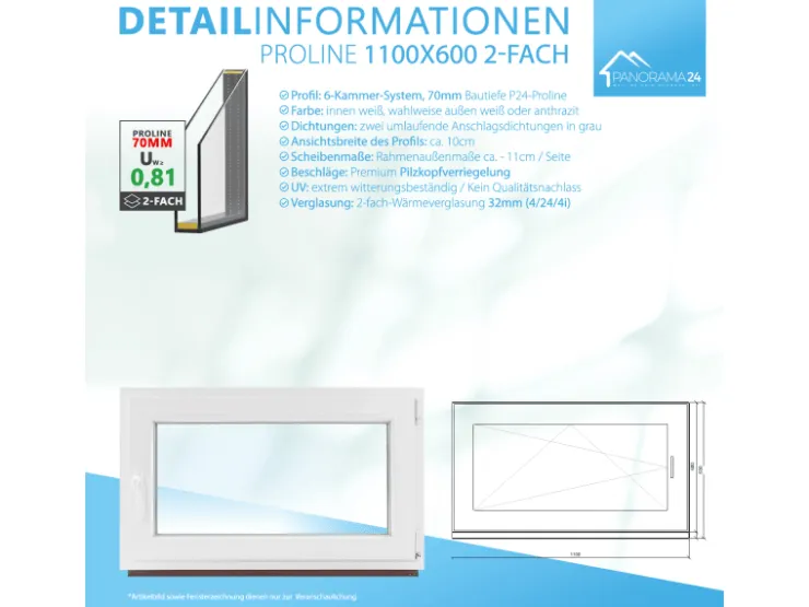 Framelux Kunststofffenster^Kunststofffenster Proline 2-Fach Verglasung 1100 x 600 mm Linksanschlag Anthrazit