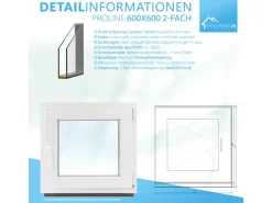 Framelux Kunststofffenster^Kunststofffenster Proline 2-Fach Verglasung 600 x 600 mm Linksanschlag Weiß