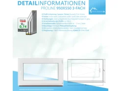 Framelux Kunststofffenster^Kunststofffenster Proline 3-Fach Verglasung 950 x 550 mm Linksanschlag Weiß