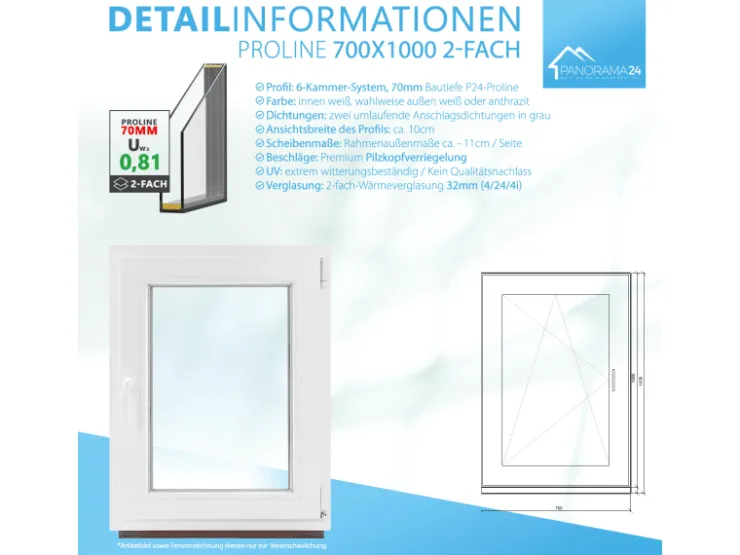 Framelux Kunststofffenster^Kunststofffenster Proline 2-Fach Verglasung 700 x 1000 mm Rechtsanschlag Anthrazit