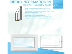 Framelux Kunststofffenster^Kunststofffenster Proline 2-Fach Verglasung 1100 x 600 mm Linksanschlag Weiß