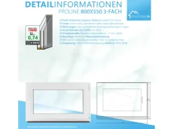 Framelux Kunststofffenster^Kunststofffenster Proline 3-Fach Verglasung 800 x 550 mm Linksanschlag Anthrazit