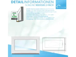 Kunststofffenster*Framelux Kunststofffenster Slimline 2-Fach Verglasung 900 x 500 mm Linksanschlag Anthrazit