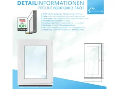 Framelux Kunststofffenster^Kunststofffenster Proline 2-Fach Verglasung 600 x 1200 mm Rechtsanschlag Anthrazit