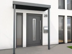 Abläufe|Vordächer*Gutta Rechteckvordach BS PLUS Anthrazit 160 x 90 cm 2 Pfosten und Ablauf Rechts
