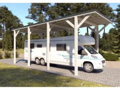 Brettschichtholz*Holzbrüder Camping-Carport Ralf 32m²Reinweiß- Dornengrün
