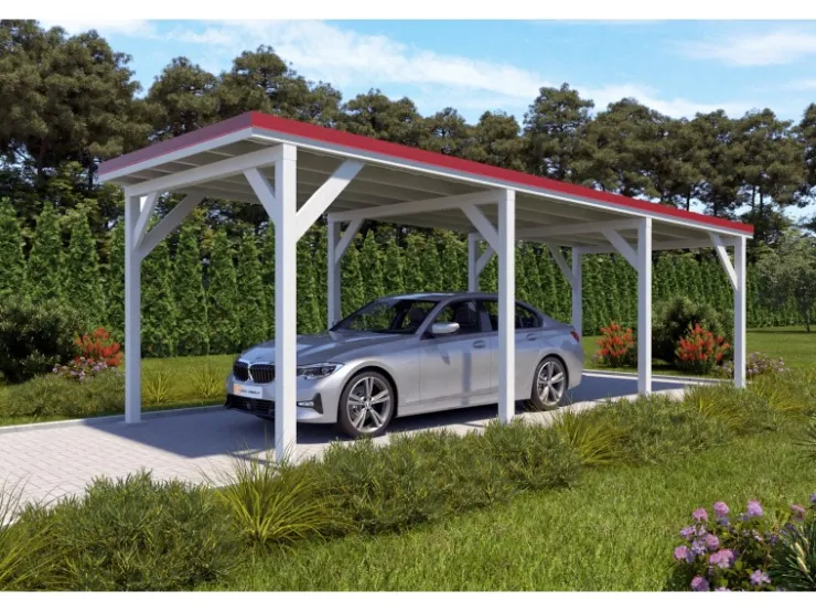 Brettschichtholz*Holzbrüder Carport Ralf 26m² Reinweiß- Rot