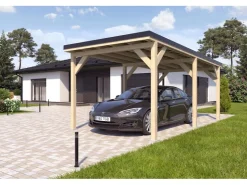Brettschichtholz*Holzbrüder Carport Ralf 18m² Imprägniert- Schwarz