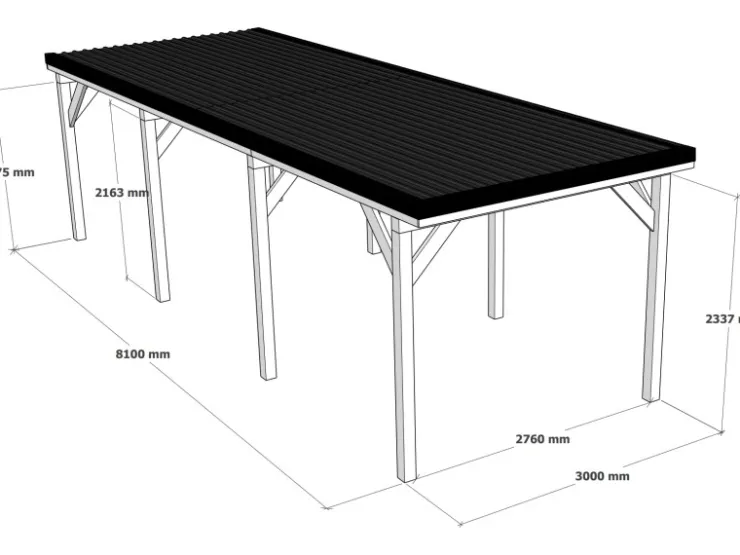 Brettschichtholz*Holzbrüder Carport Ralf 26m² Natur- Schwarz