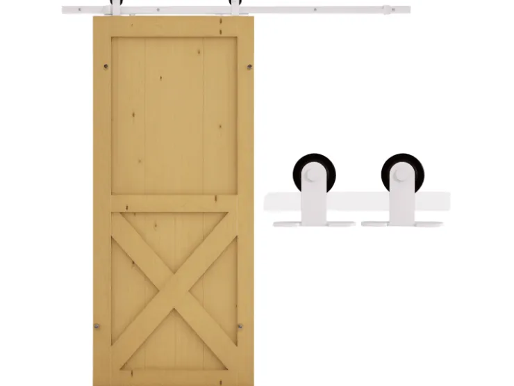 HOMCOM Türstopper|Zubehör Für Türen^Schiebetür-Beschlagsatz Kohlenstoffstahl 183L x 4B x 0,6H cm Weiß