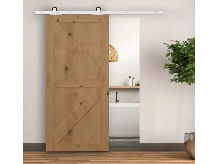 HOMCOM Türstopper|Zubehör Für Türen^Schiebetür-Beschlagsatz Kohlenstoffstahl 183L x 4B x 0,6H cm Weiß