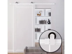 HOMCOM Türstopper|Zubehör Für Türen^Schiebetür-Beschlagsatz Kohlenstoffstahl 183L x 4B x 0,6H cm Weiß