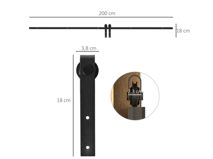 HOMCOM Zubehör Für Türen^Schiebetürsystem Laufschiene 200 x 0,4 x 18 cm
