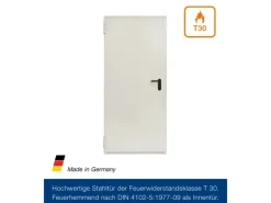 Hörmann Stahltüren^Feuerschutz-Tür T 30-H8-5, 87,5 cm x 200 cm x 4,5 cm Grauweiß