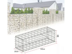 Karat Mörtel|Armierung^Gabionenkorb Lenox Steinkorb Zaun Sichtschutz Verzinkt 100 x 30 x 30 cm