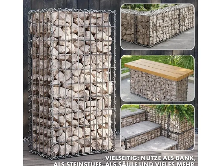 Mörtel|Armierung*Karat Gabionenkorb Lenox Steinkorb Zaun Sichtschutz Verzinkt 100 x 50 x 30 cm