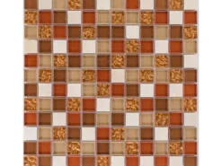 Wandfliesen|Steine^Mosaikmatte Glas und Naturstein Orange Creme 30 cm x 30 cm