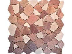 Wandfliesen|Mosaikfliesen* Mosaikmatte Polygonal Rosso Verona bianco 30 cm x 30 cm Weiß-Rosa