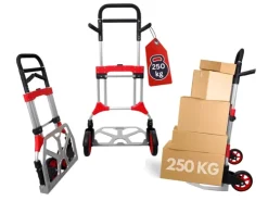 PROREGAL Bauzubehör|Baugeräte^Klappbare Profi-Sackkarre ELEPHANT HxBxT 112 x 60 x 61 cm Traglast 250 kg Ergonomische Griffe TPR-Gummiräder Schwarz-Rot-Silber