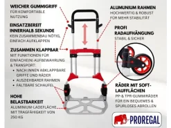 PROREGAL Bauzubehör|Baugeräte^Klappbare Profi-Sackkarre ELEPHANT HxBxT 112 x 60 x 61 cm Traglast 250 kg Ergonomische Griffe TPR-Gummiräder Schwarz-Rot-Silber